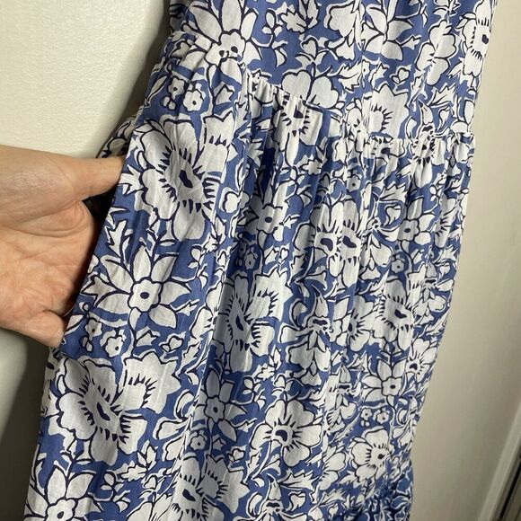J.CREW Dress Women 2 Blue Floral Above Knee NEW Ruffle Trim Pockets CA214 - Picture 6 of 15